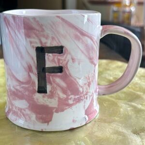 Anthropologie mug, NWOT Letter F in a mauve, soft pink/purple water color